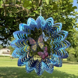 Butterfly Wind Spinners Outdoor, 3D Metal Stainless Steel Hanging Wind Spinner for Yard Garden Decorations Art, Kinetic Wind Sculpture Chimes Catchers, Presents for Women Mom Wife (Butterfly-2)