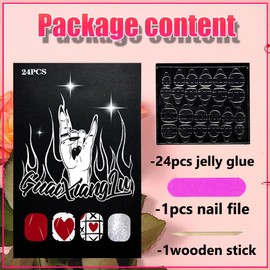 24pcs Heart Press on Nails Short Square Red White Glossy Fake Nails with Red Heart Grids Sliver Glitter Design Full Cover False Nails Heart Press on Nails for Women Girls Nail Decoration