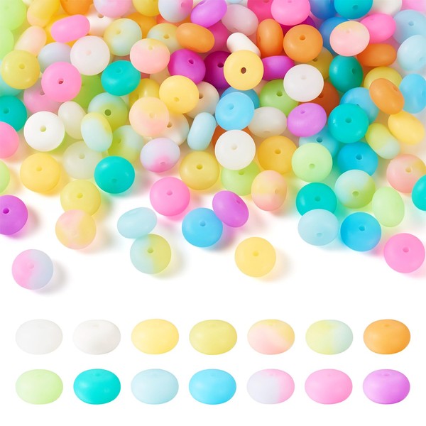 Boutigem 140Pcs 14mm Glow in Dark Flat Round Rondelle Silicone