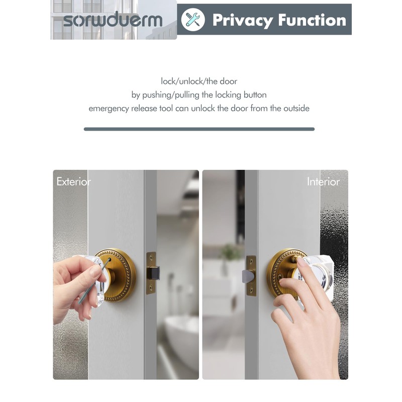 SORWDUERM 2 Pack Antique Brass Door Knobs - Crystal &
