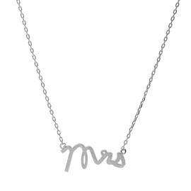 Spinningdaisy Handcrafted Brushed Metal Mrs Script Necklace Silver