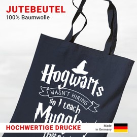 tradercat Jute Bag Printed Vintage 100% Cotton, Fabric Bag Printed, Great Gift for Teachers, Jute Bag Aesthetic as a Fashion Accessory Jute Bag Sayings (I Teach Muggles - Blue), blue