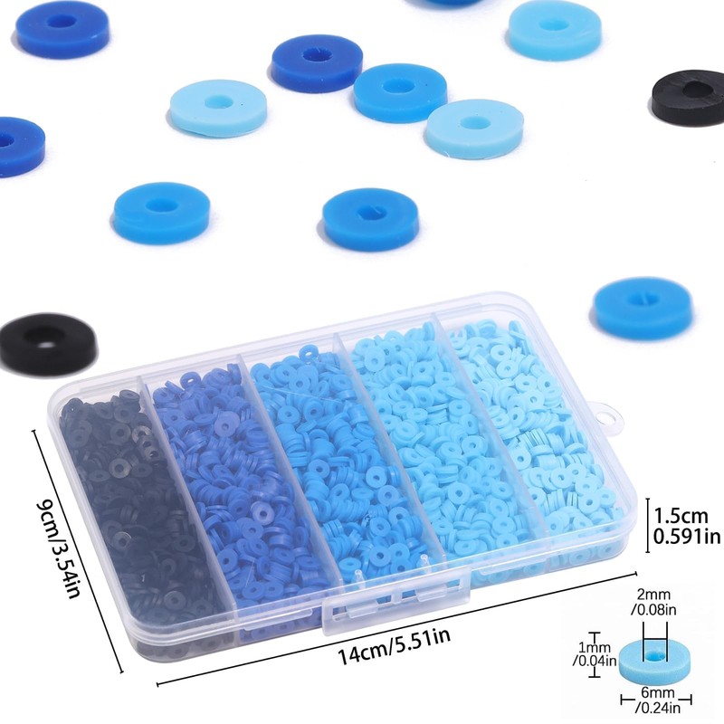 THRELE 3500pcs Blue Clay Beads for Bracelets Making 6mm Heishi