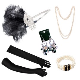 LOWOSAIWOR Roaring 1920s Accessories Set for Women - 20s Party Flapper Accessories for Girls (LM1016)