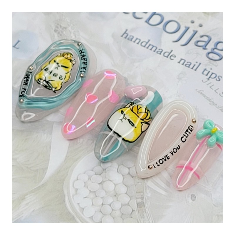 Grumpy cat handmade nail tips - ballerina / 심술냥이 수제네일팁