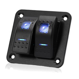 FanPaYY 2 Gang Rocker Switch Panel 5 Pin On Off Toggle Switch Blue Light Waterproof Panel for 12V/24V Marine Boat RV Truck Car ATV