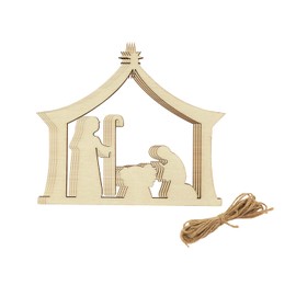 30 Pack 4 Inch Wood Nativity Cutouts Unfinished Wooden Bethlehem Nativity Hanging Ornaments DIY Bethlehem Nativity Craft Gift Tags for Home Party Decoration Craft Project