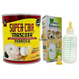 Kit Leche Super Cria Mascota Cachorros 450 Gr Con Biberon
