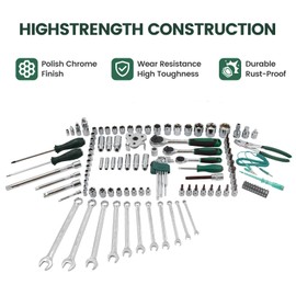 Dawot 124pcs Socket and Drive Tool Set, Mechanics Tools Kit Sockets Set with Plastic Toolbox