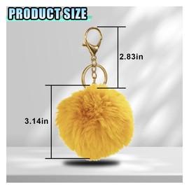 LHDOS Fluffy Plush Ball Car Keychain, Cute Car Charm for Adult Women Men, Auto Decoration Key Ring for Purse, Handbag, Backpack (Gold)
