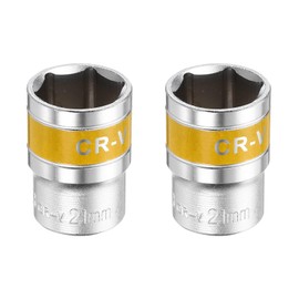 HARFINGTON 2pcs 1/2" Drive 6 Points Socket 21mm Metric Shallow Impact Socket CR-V Steel Flip Socket Spindle Axle Nut Impact Socket for Home Auto Hex Nuts Bolts Repair, Silver Yellow