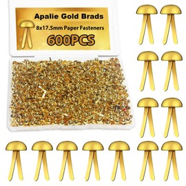 Apalie 600PCS Gold Brads,0.3 x 0.65 Inch Paper Fasteners,Metal Round Mini Brads,Split Pins Fasteners for Paper Crafts DIY Supplies