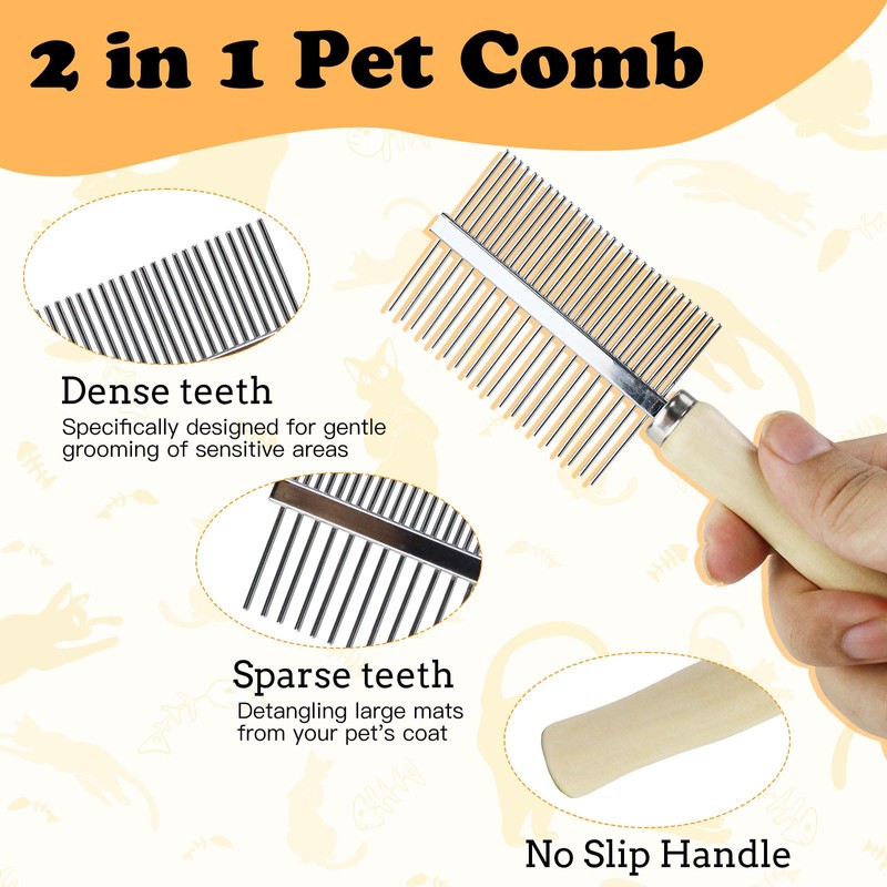 MultiValue 2-in-1 Flea Comb for Dogs Cats, Stainless Steel Cat