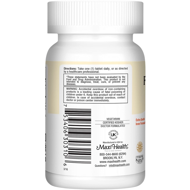 Maxi Health Iron Supplement - Gentle Iron Supplements for Men