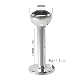 3pc Triple Forward Helix 16g 1.2mm Labret Bar Jewellery Set 6mm Surgical Stainless Jet Black Crystal