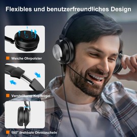 Voistek USB Headsets with Microphone, USB/3.5mm Type-C Single Mono Headset with Noise Cancelling Microphone Volume Control PC Headsets for Laptop/Office/Call Center/Skype Chat Webinar