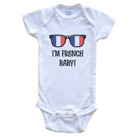 I'm French Baby French Flag Sunglasses France Funny Baby Bodysuit, 24 Months White