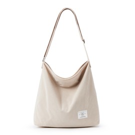 KALIDI Corduroy Tote Bag for Women Casual Zipper Tote Handbag Large Crossbody Hobo Shoulder Bag Fashion Shopper Women Work Tote Purse, Cream White