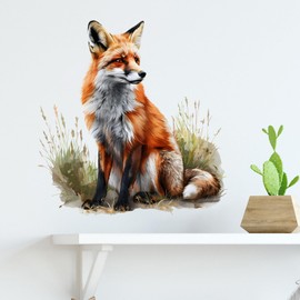 RoyoLam Lifelike Sitting Red Fox in Grass Wall Decal Nursery Animal Wall Sticker Removable Peel and Stick Wall Art Decor for Kid Baby Classroom Preschool Living Room Playroom Bedroom School