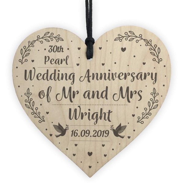 RED OCEAN 30th Pearl Wedding Anniversary Personalised Wood Heart Mr