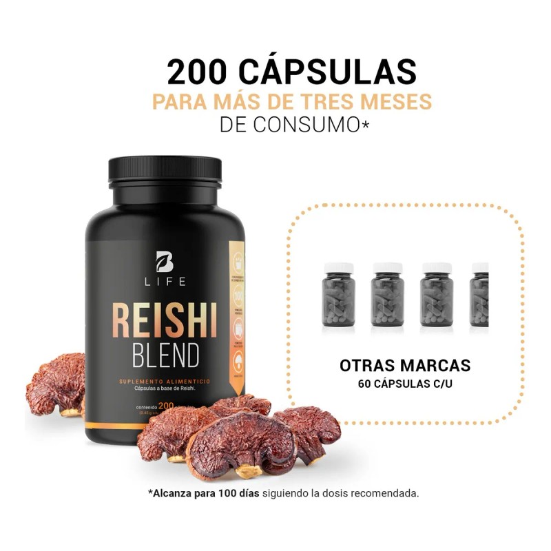 Hongo Reishi Vitaminas 200 Cáps Antioxidante Antiinflamatorio B Life