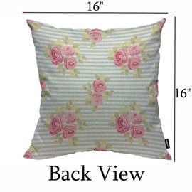 HOSNYE Roses and Stripes Throw Pillow Case 16x16 Cute Shabby Chic Kitchen Textile Or Bed Linen Fabric Pillow Cushion Cover Decorative Waist Home Decorations