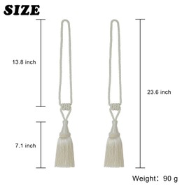 BEL AVENIR Curtain Tiebacks Handmade Holdbacks for Curtains Drape Decorative Tie Backs with Tassels(Cream, 4 Pack)