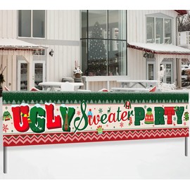 Ugly Sweater Party Decorations-Ugly Christmas Sweater Yard Sign Banner,Large Ugly Sweater Background Banner for Winter 2022 Xmas Supplies