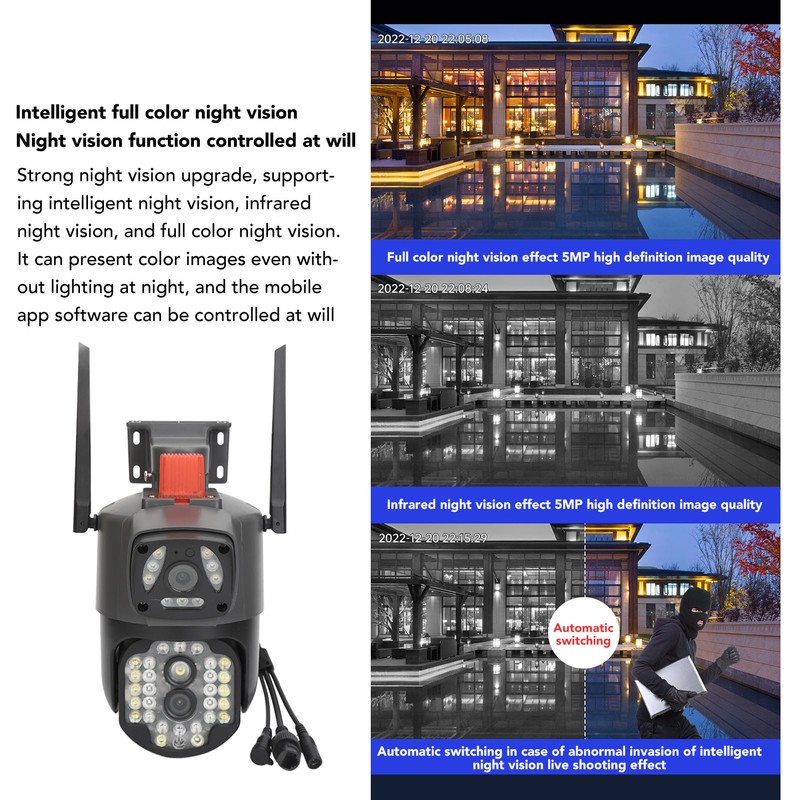 Outdoor Dual Lens Security Camera 1080P Mobile Tracking 360 Degree