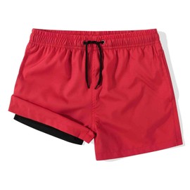 SUNDAY ROSE - Traje de baño con forro de compresión para niños, Negro/Rojo, 12