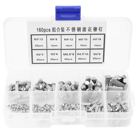 Jeanoko Head Rivets Assortment Kit, 160pcs M2-M5 Stainless Steel Rivets Round Head Rivet Kit Knurled Shank Solid Rivets Assortment Set for Labels Nameplates Fastening Fastening Parts