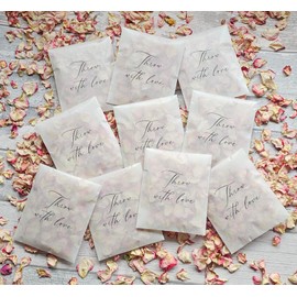 Confetti Packets. READY TO USE 10 x Confetti Packets filled with Natural Petals. Packets Printed with Throw with Love,Wedding Confetti, Dried Flower Petals, Real Petal Confetti (Deep Blush)*