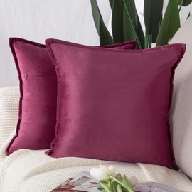 MADIZZ Set of 2 Super Soft Velvet Decorative Throw Pillow Covers 16x16 inch Burgundy Square with Fringe Luxury Style Cushion Case Pillow Shell for Sofa Bedroom