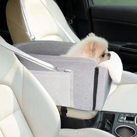 LUMIES Multi-Function Small Dog Car Seat Center Console & Carrier - Sturdy Console Dogs Car Seats for Small Dogs & Cats, Pet Dog Bed for Cars Back Seat for Up to 11 lbs, 19 x 10 x 9.5 Inches, Gray
