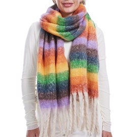 DiaryLook Checked Warm Blanket Scarf for Winter, Long Women's Scarves, Chequered, Soft, Wool, Tartan Scarf for Women, Rainbow Stripes-01