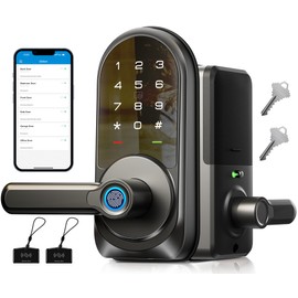 Veise RZ09 Smart Lock, 7-in-1 Keyless Entry with Handle Set, APP Control Fingerprint Deadbolt for Front Door, Electronic Digital Locks with Keypad, Matte Black