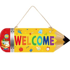 Queekay School Pencil Classroom Decorations Welcome Door Sign Hanging Welcome Back Sign Back to School Front Door Hanger for First Day of School Preschool Elementary Middle School Decor Teachers Gift