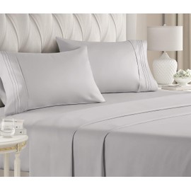 Twin Size Sheet Set - 4 Piece Set - Hotel Luxury Bed Sheets - Extra Soft - Deep Pockets - Easy Fit - Breathable & Cooling - Wrinkle Free - Comfy - Light Grey Bed Sheets - Twins Sheets - 4 PC