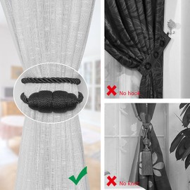 Pretty Jolly 2 Pack Strong Magnetic Curtain Tiebacks - Handmade Weave Side Rope Curtain Holdbacks - Unique & Elegant Decorative Tie Backs for Home & Office Windows (Black)