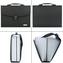 Uquelic Expanding File Folder 26 Pockets - Upgraded Durable Buckle with Ergonomic Handle/Large A4 Expandable File Organizer/Accordion Filing Document for Business Home (Black)