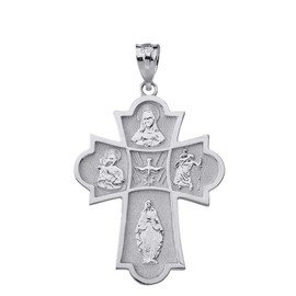 Claddagh Gold 925 Sterling Silver Four Way Medal Trinity Edge Cross Pendant