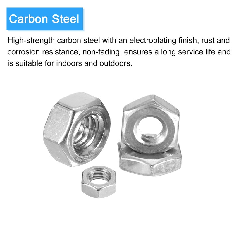METALLIXITY Hex Nuts (M3x0.5mm) 100Pcs, Carbon Steel Metric Coarse Thread