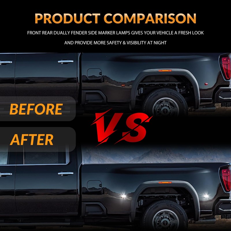 LED Dually Bed Fender Side Marker Lights For 2015-2023 Chevy