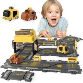 YOOYID Puzzle Track Car Play Set with Light and Music Bus Stop and 2 Cars, Floor Puzzles for Kids Ages 3-5, Gift for 3 4 5 Year Old Boys, Toys for Ages 2-4 Boys, Toddler Toys 3-4 (Light & Music)