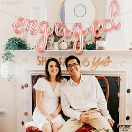 KatchOn, Rose Gold Engaged Balloons - 10 Feet, 16 Inch | Engagement Balloons for Engagement Party Decorations | Engagement Decorations | Bachelorette Party Decorations | Bridal Shower Decorations