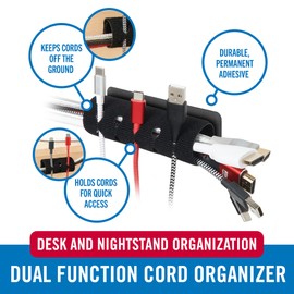 VELCRO Brand Cord Organizer for Desk Cable Management, Nightstand Organization, Unique Dual Function Cable Sleeve Cord Keepers Combo, Holds Wires for Easy Access, Route to Hide, Medium 2pk Black