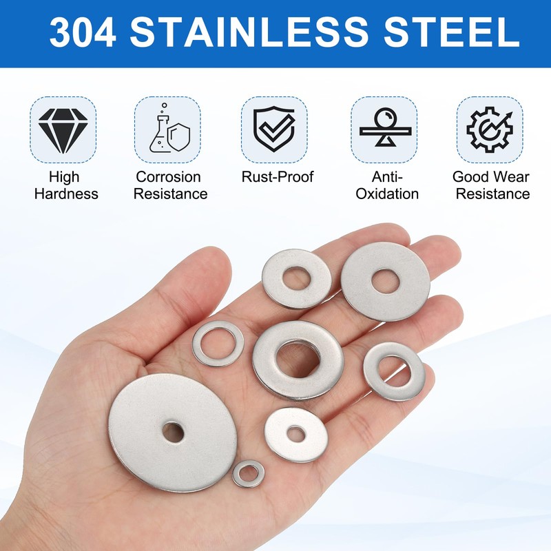 sourcing map 5 Pcs M20 304 Stainless Steel Flat Washers