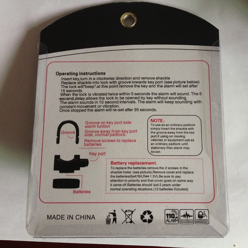 Security Alarm Lock Black Delicate Structure Waterproof Universal Security Alarm