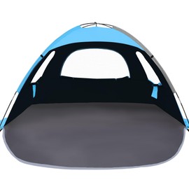 NXONE Beach Tent Sun Shade Shelter for 4 Person with UV Protection, Extended Floor, 3 Mesh Roll Up Windows & 8.5mm Fiberglass Rods丨Carry Bag Included (Dark Shelter-Ocean Blue)
