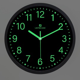 Lafocuse 12 Inch Glow in The Dark Wall Clock Black Silent Non Ticking, Modern Night Light Luminous Wall Clocks Battery Operated for Living Room Decor Bedroom Kitchen Office